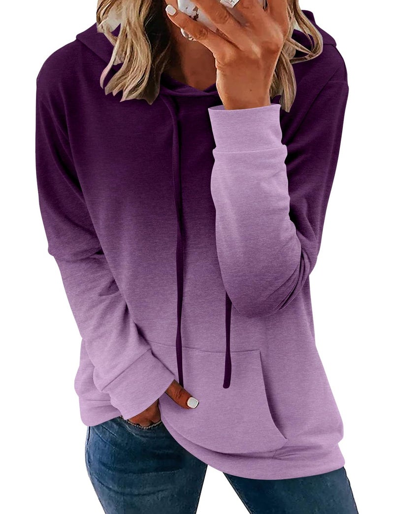 onlypuff Hoodies for Women Tie Dye Hooded Sweatshirts Trendy Teen Girls Fashion Fall Tunic Tops Dressy Shirt Purple M - Image 1